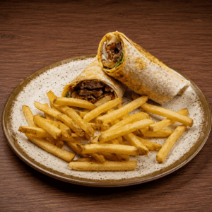 Tortilla BBQ burger + patatine